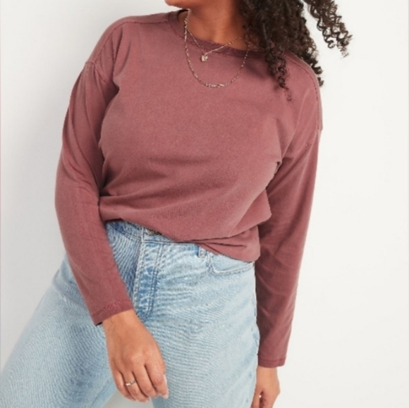 🆕️NWT Old Navy Long-Sleeve Vintage Loose T-Shirt for Women in 'Root Beer', XL - Picture 2 of 9